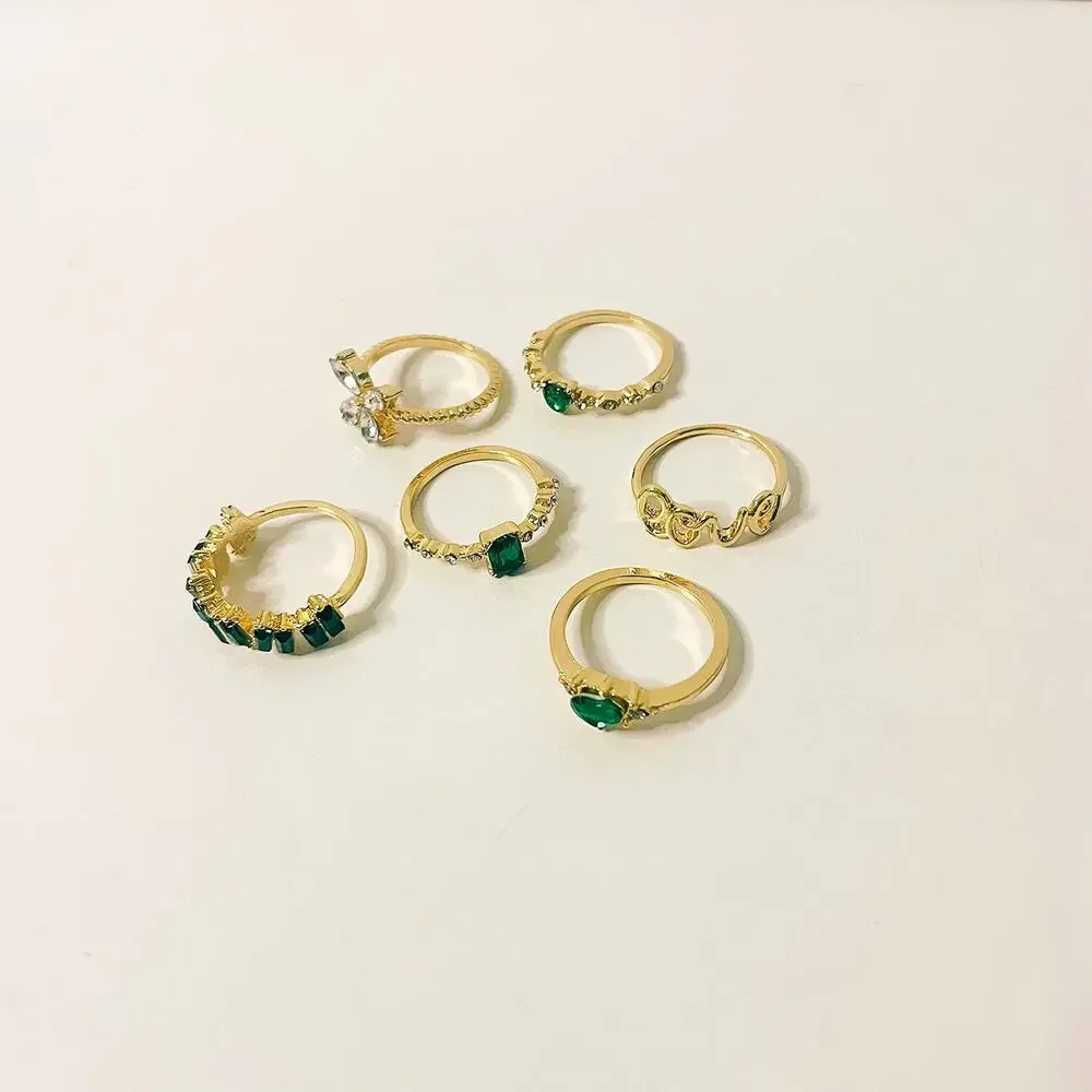 Gold & Green 6-Piece Stacking Ring Set